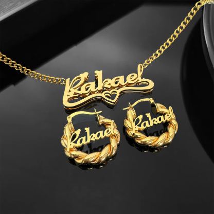 Personalized Double Plated Name Necklace Custom Mini Name Earrings Baby Jewelry Set