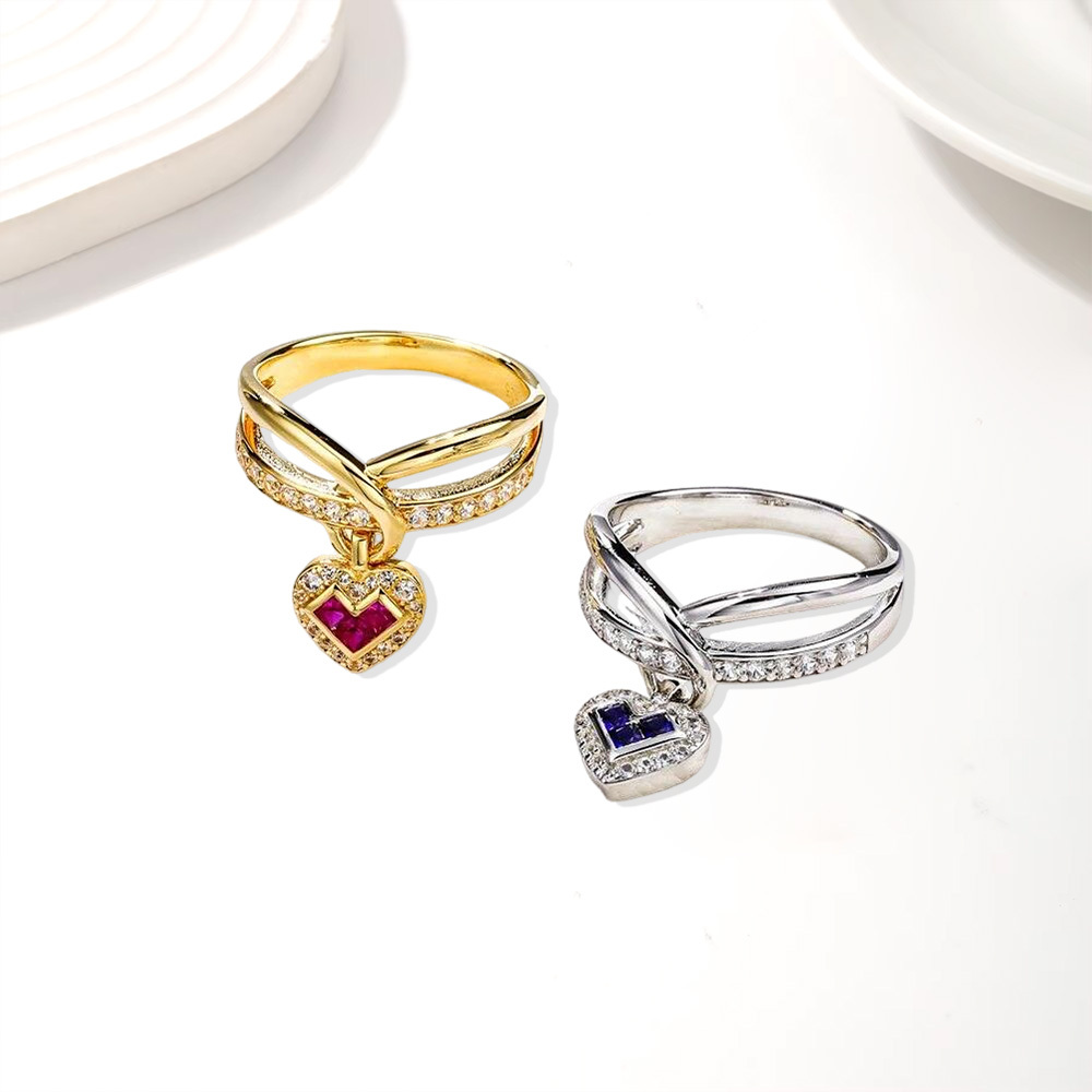 Heart Charms Ring With Birthstone Pendant