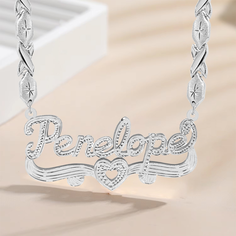 Personalized Double Plate Name Necklace with XOXO Chain