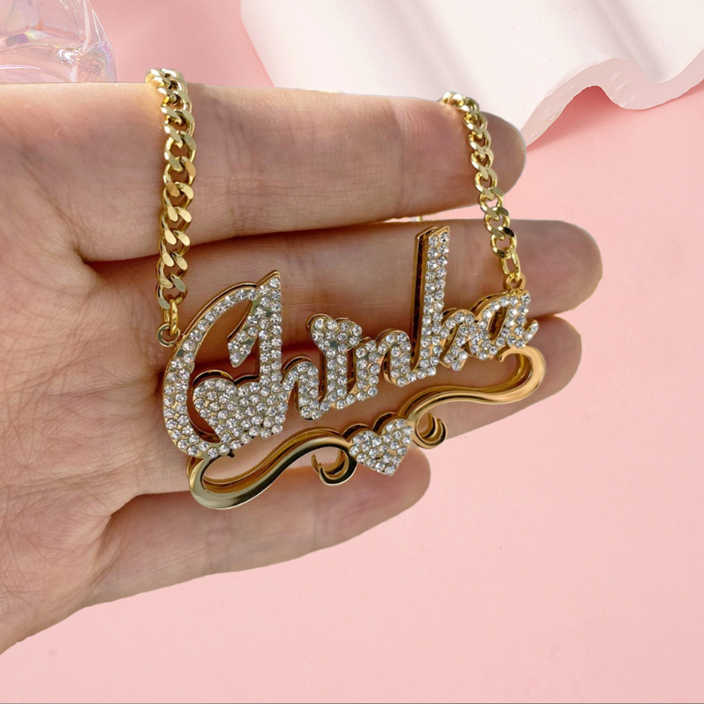 Personalized Double Plated Name Necklace with Sparkling Zircon