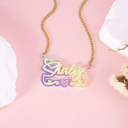 Personalized Colorful Acrylic Nameplate with Heart Custom Name Necklace