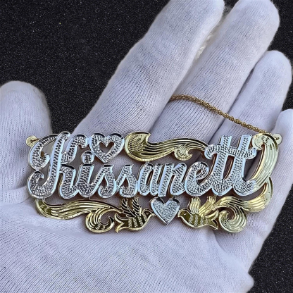 Double Plated Heart Bird Nameplate Necklace Gold Plated