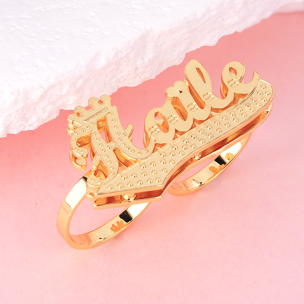 Crown Name Ring Custom Two Finger Ring