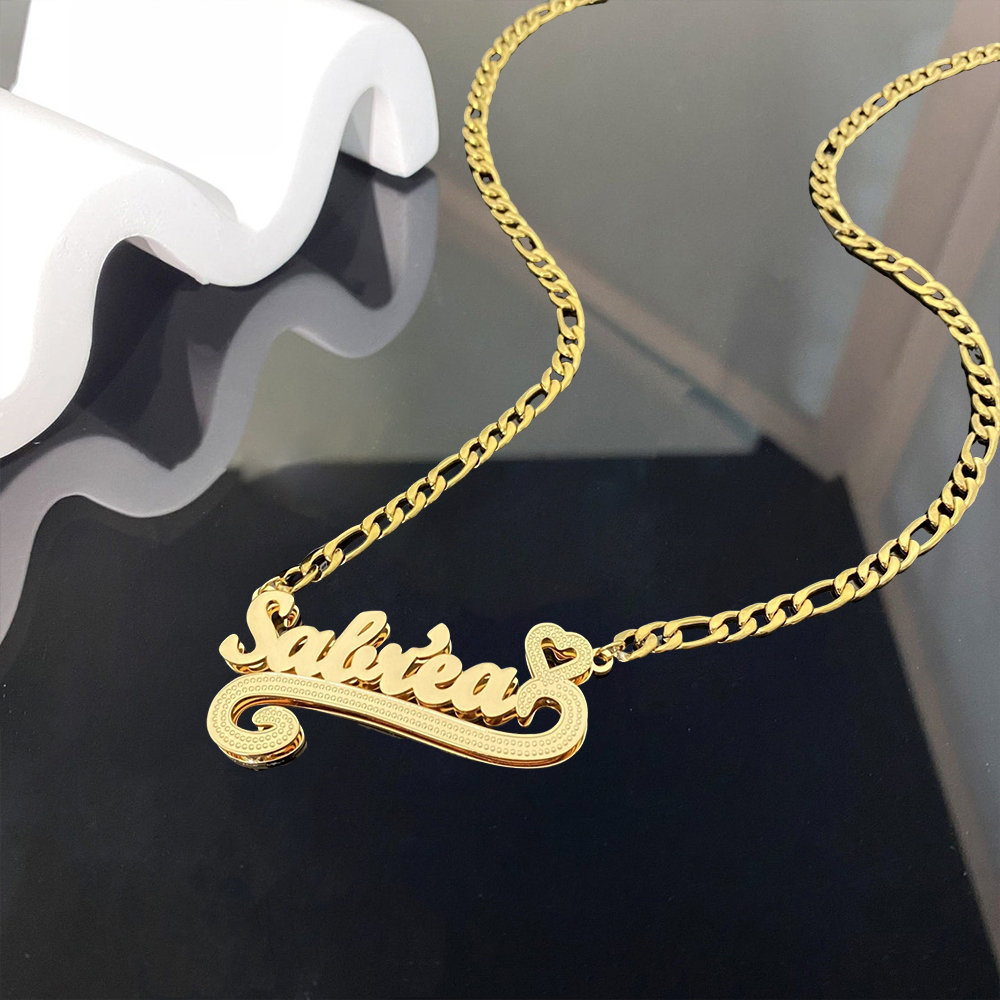 Personalized Double Plated Name Necklaces With Heart