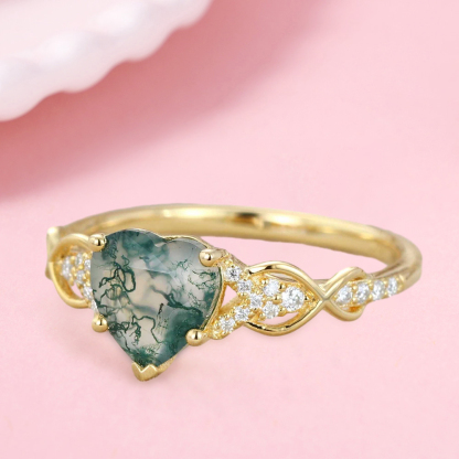 Heart Shaped Moissanite Cluster Engagement Ring Engraved Ring