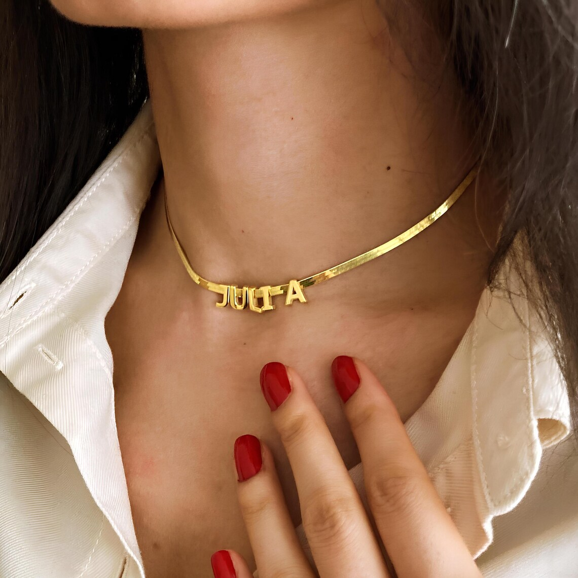 Personalized 3D Letter Name Necklace with Herringbone Chain