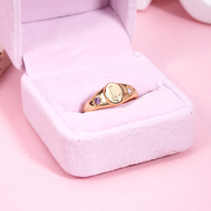 Personalized Gold Plated Birthstone A-Z Letter Initial Ring Gift For Mom