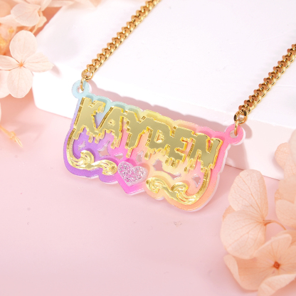 Acrylic Pink Heart Nameplate Pendant Personalized Name Necklace