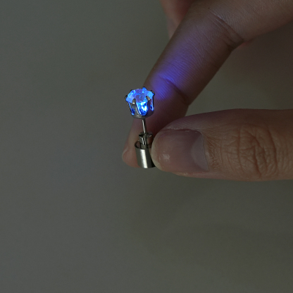 LED Blinking Clear Round CZ Stud Earrings Luminous Earrings 
