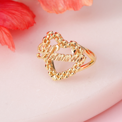 Rolex Style Heart Gold Plated Ring Personalized Custom Name Ring