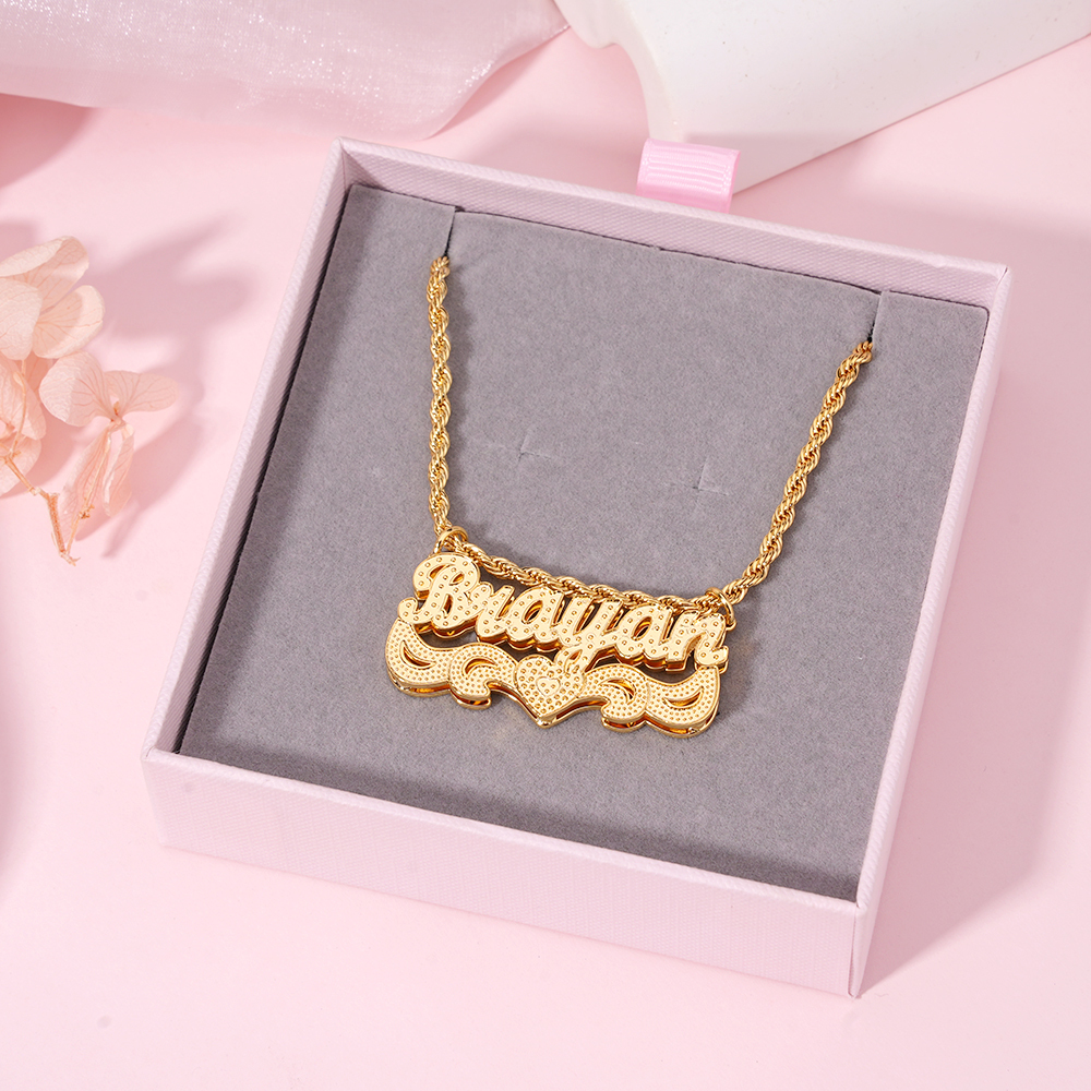 Heart Personalized Custom Zirconia Gold Plated Name Necklace
