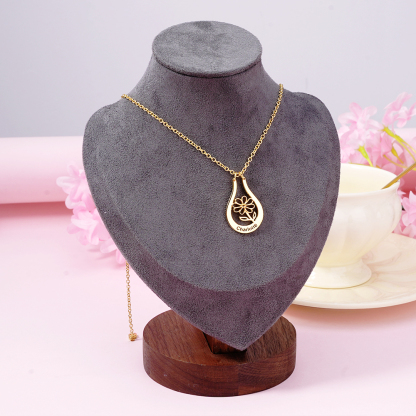 Personalized Birth Flower Gold Plated Engraved Name Ring Holder Necklace