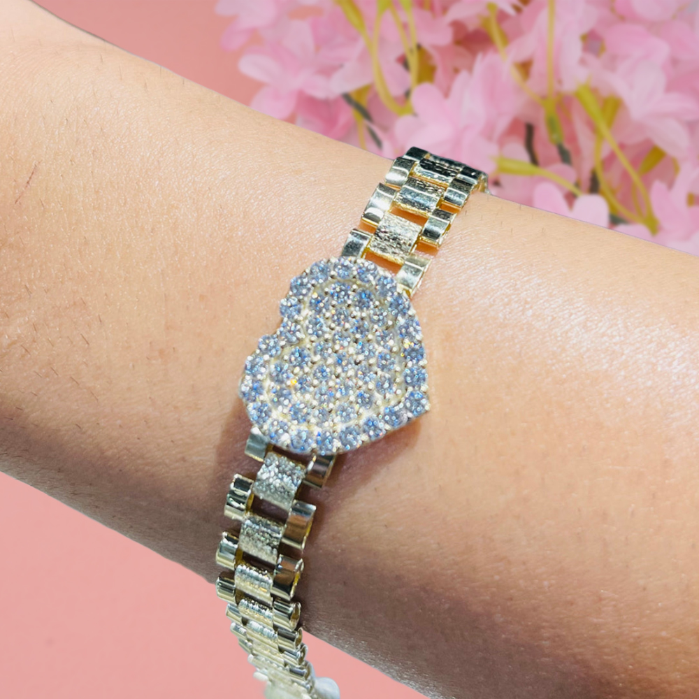 RX Bracelet With Pink Or White Heart Charm President Link Chain Bracelet 