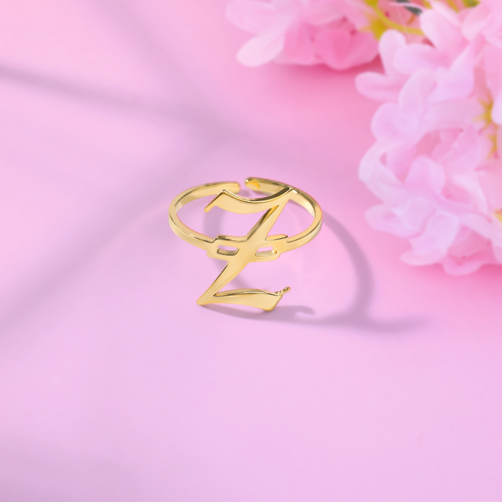 Initial A-Z Initial Letter Rings Personalized Old English Initial Ring