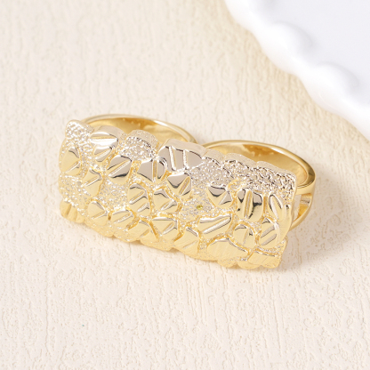 Gold Plated Nugget Two Finger Ring Vintage Ring