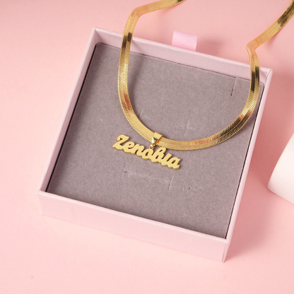 Gold Plated Nameplate Pendant with Snake Chain Personalized Custom Name Necklace