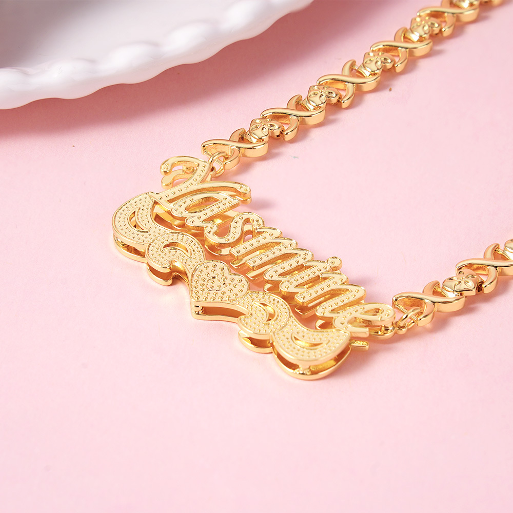 Double Layer Heart Nameplate Pendant Personalized Custom Gold Plated Name Necklace Gift For Her