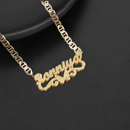 Custom Butterfly Nameplate Double Plated Name Necklace