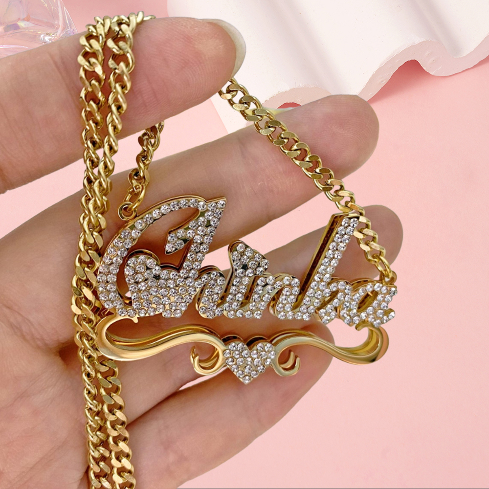 Personalized Double Plated Name Necklace with Sparkling Zircon