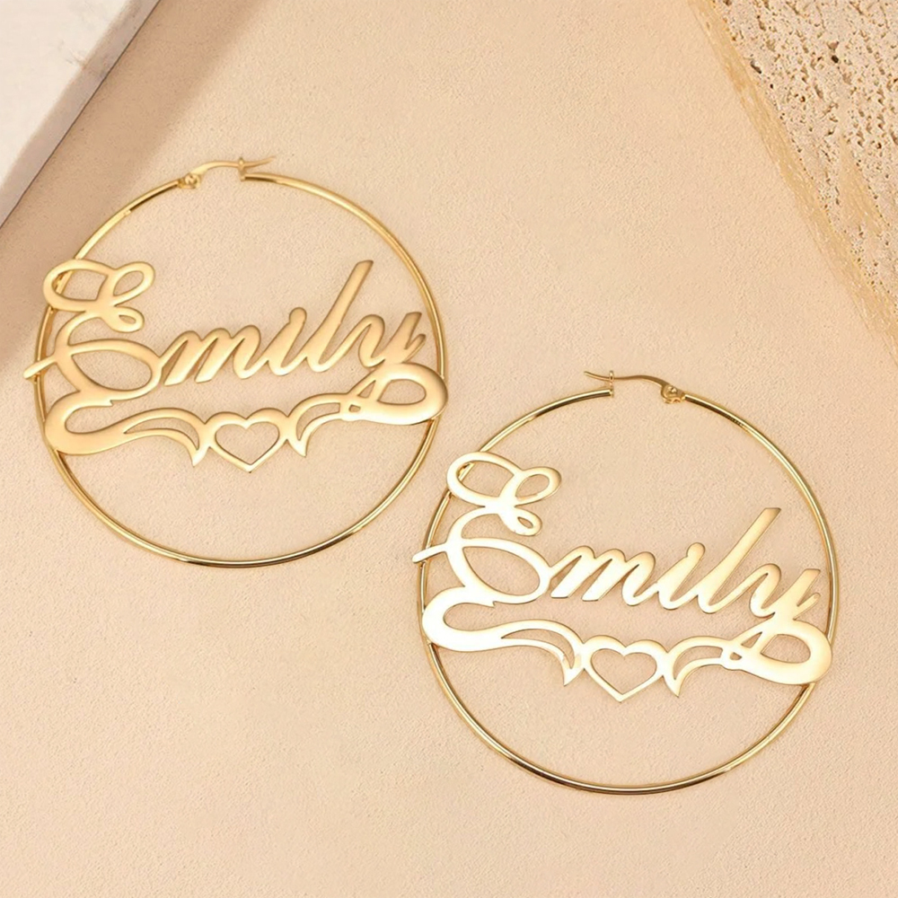 Letter Heart Hoop Name Earring 60mm 30mm