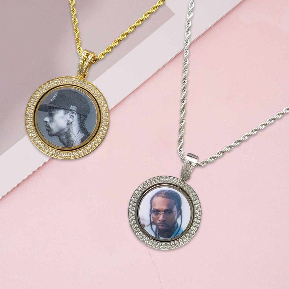 Custom Diamond Round Photo Necklace