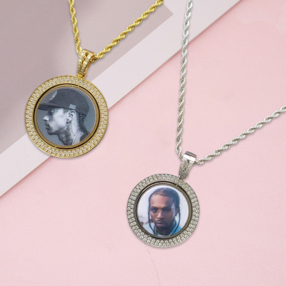 Custom Diamond Round Photo Necklace