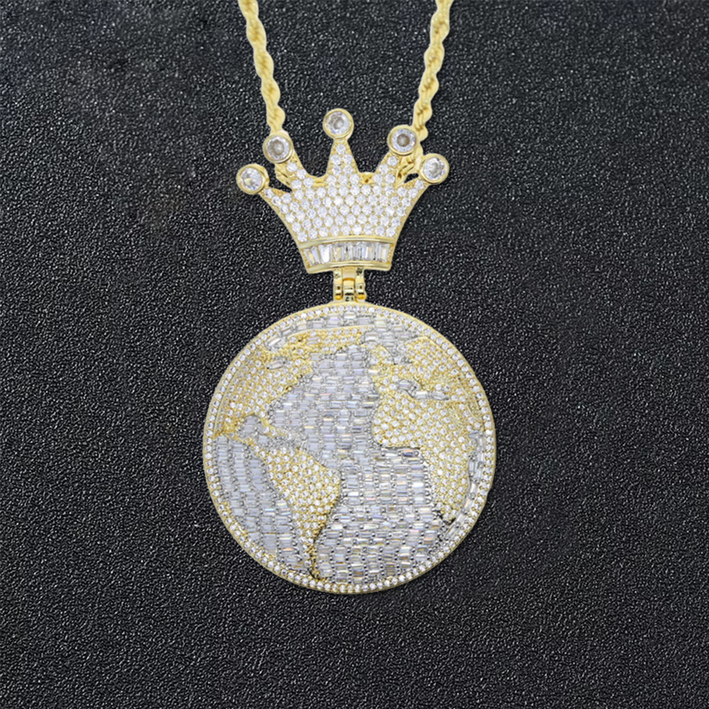 Crown Map Pendant Zircon Necklace
