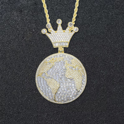 Crown Map Pendant Zircon Necklace