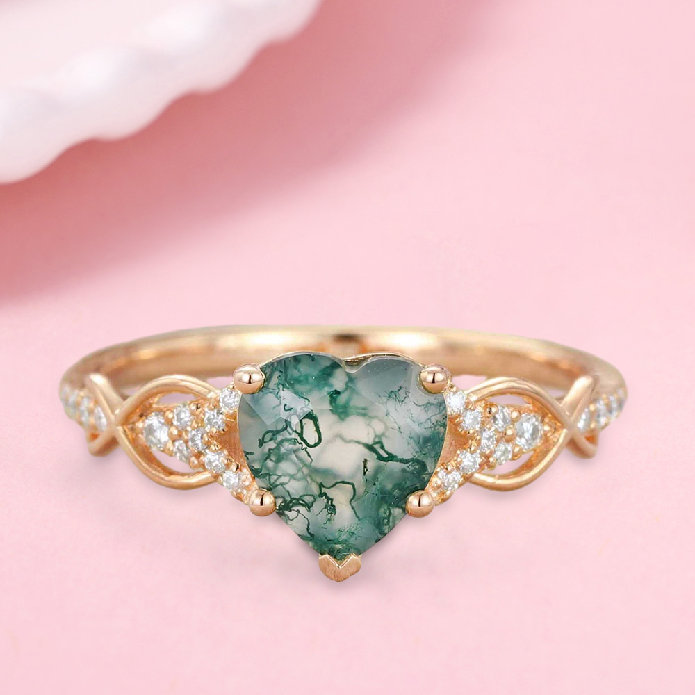 Heart Shaped Moissanite Cluster Engagement Ring Engraved Ring