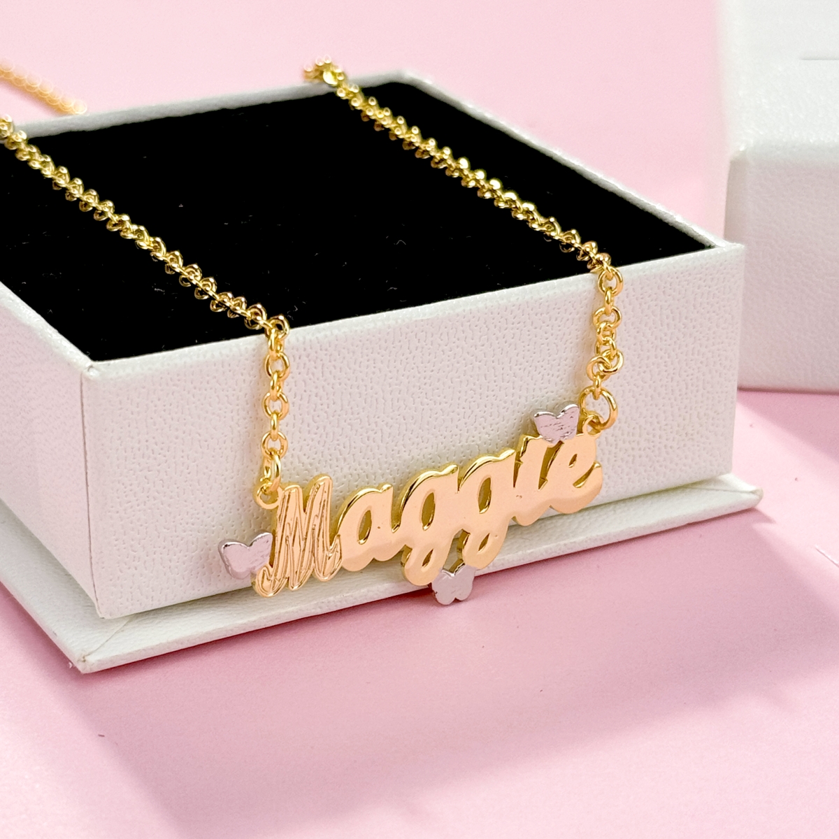 Personalized Two Tone Butterfly Nameplate Necklace