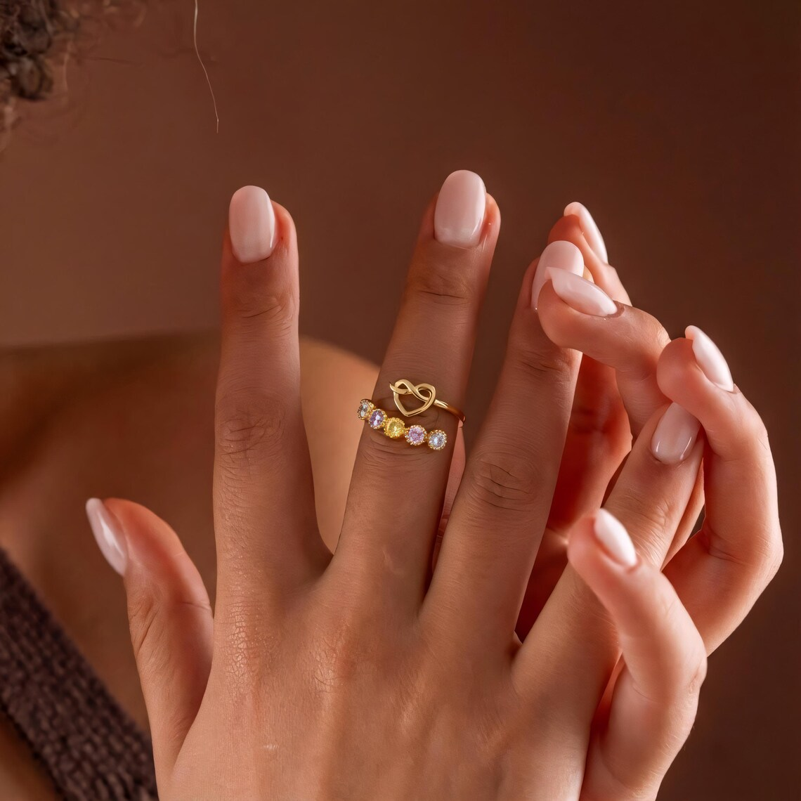 Personalized Heart with Birthstone Ring Multi-Stone Heart Ring
