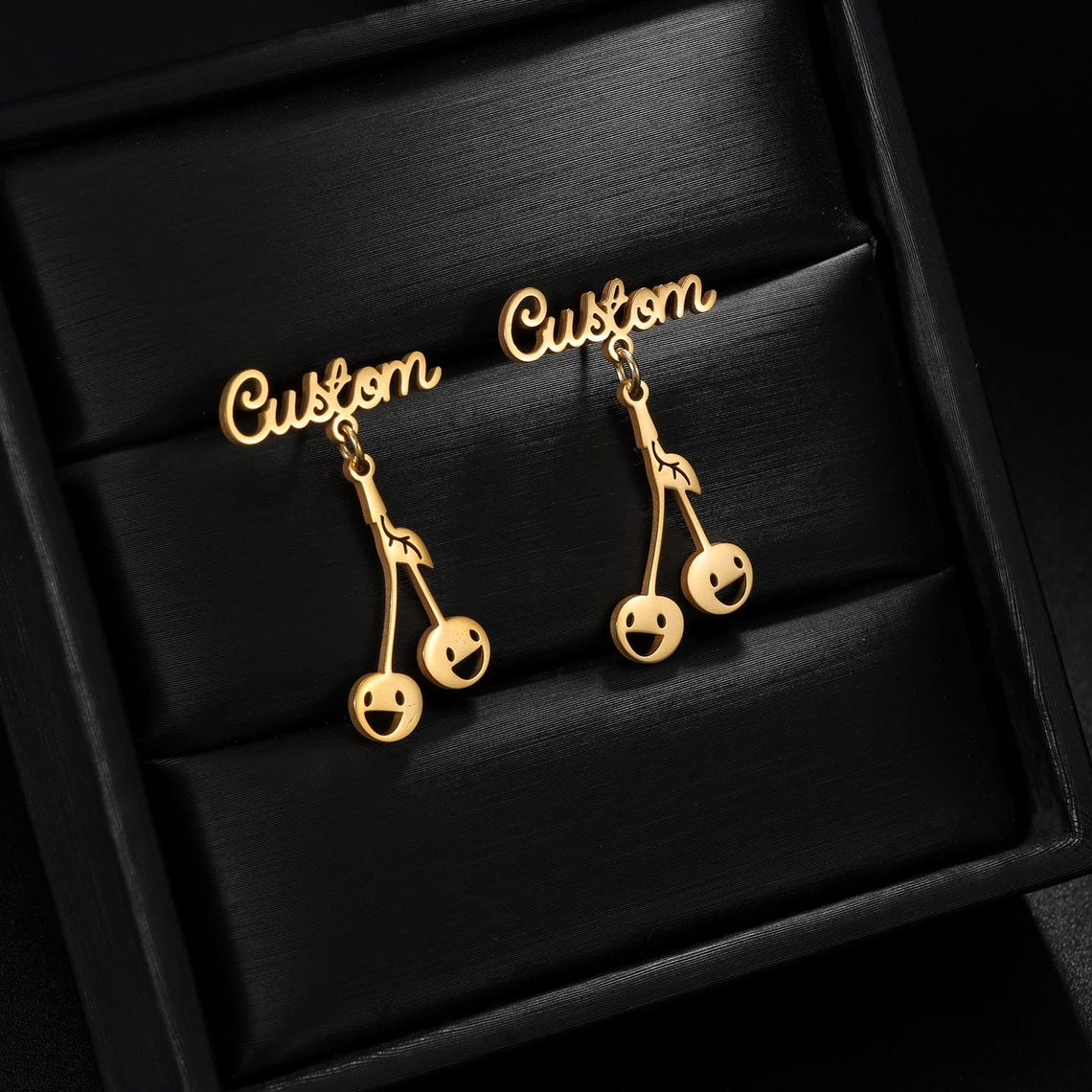 Custom Floral Cherry with Engraved Name Stud Earrings Dangle Earrings