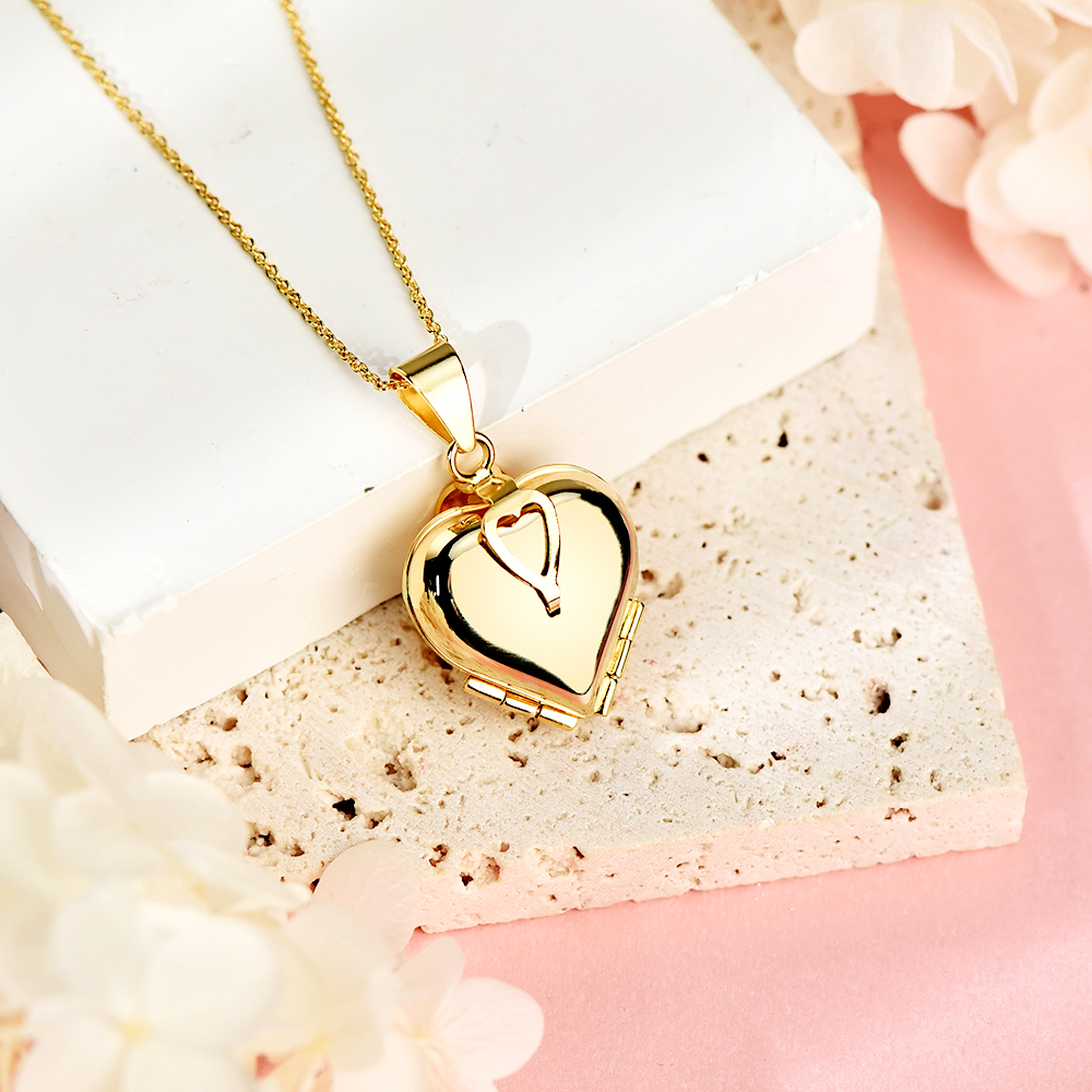 Personalized Gold Plated Four Picture Heart Locket Custom Photo Necklace Anniversary Gift