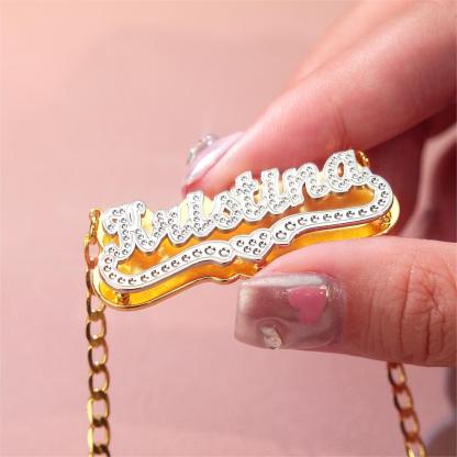 Double Plate Two Tone with Heart Personalized Custom Gold Plated Name Necklace