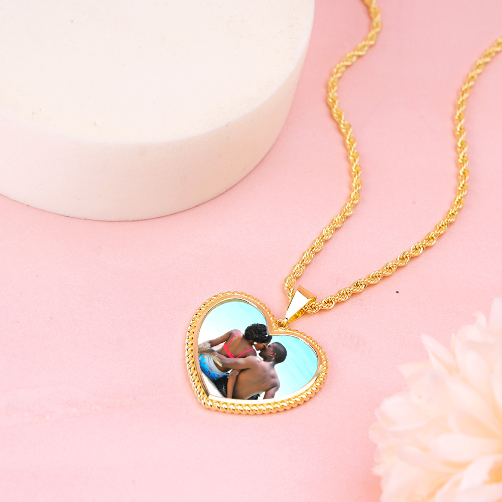 Heart Shaped Personalized Custom Photo Necklace 