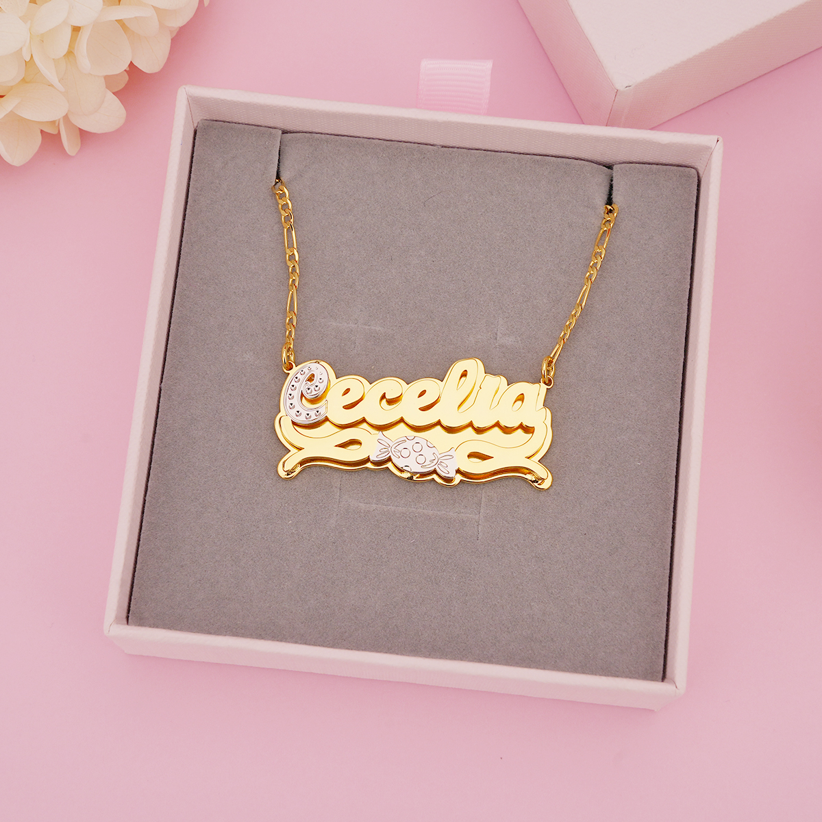 Double Layer Two Tone Candy Nameplate Personalized Custom Name Necklace 
