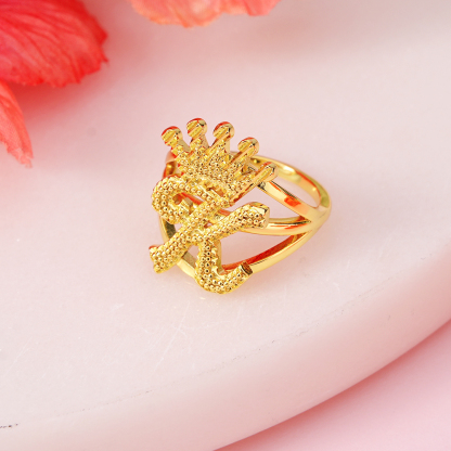 Gold Plated Letter Ring Custom Diamond Cut Initial Ring with Crown