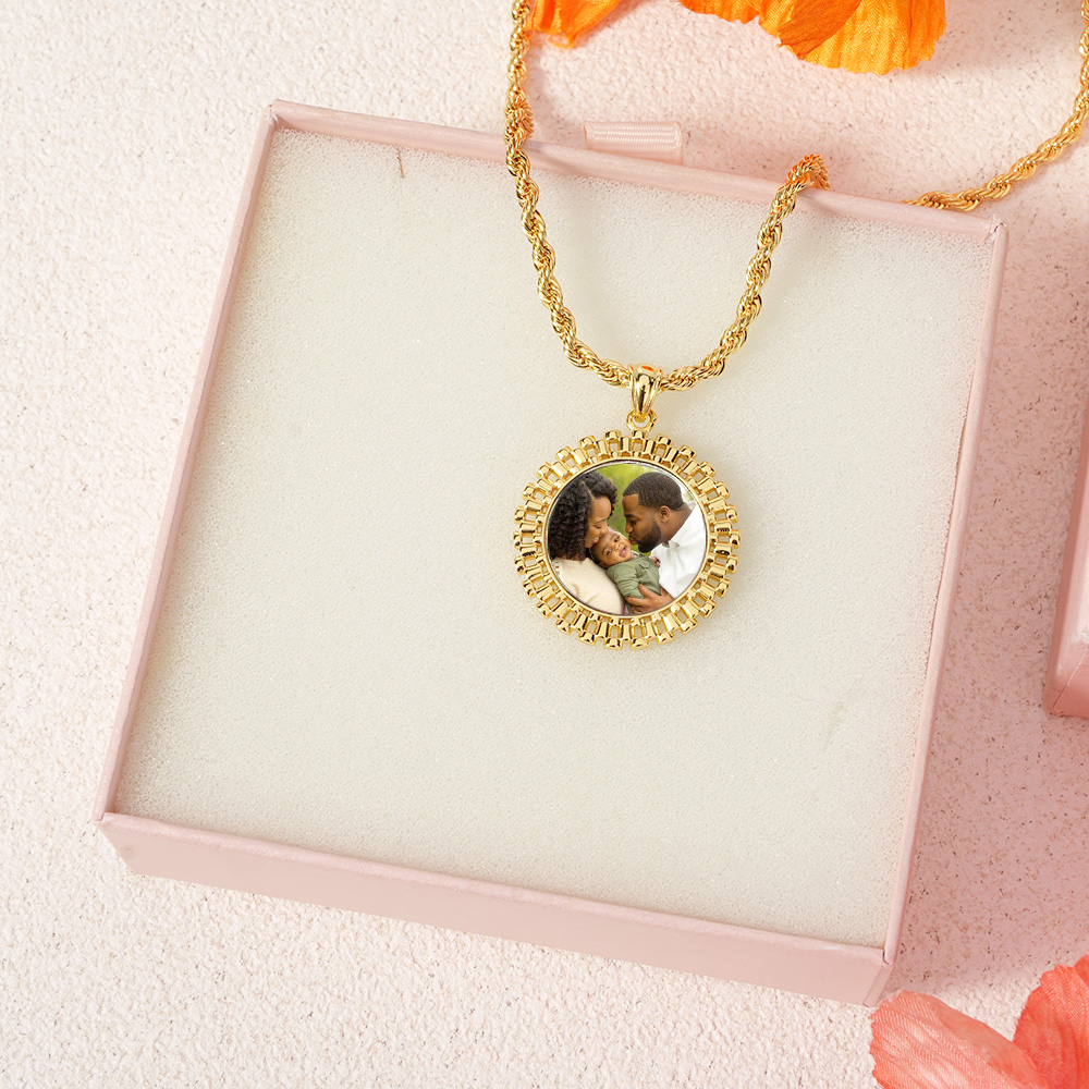 RX Style Watch Band Round Circle Charm Pendant Custom Photo Necklace Memorial Neckalce
