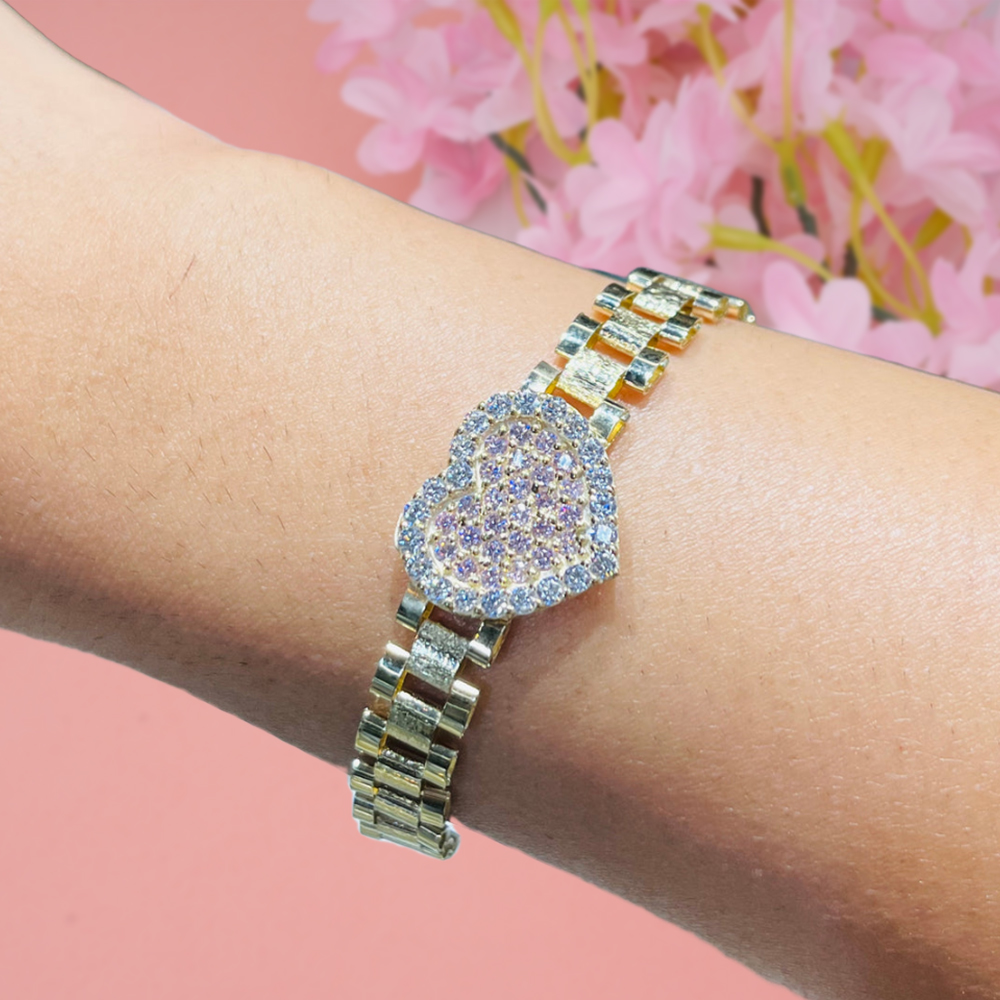 RX Bracelet With Pink Or White Heart Charm President Link Chain Bracel