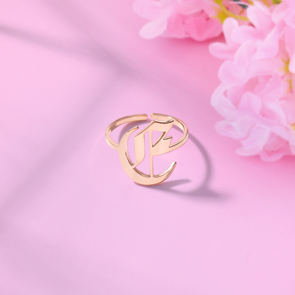 Initial A-Z Initial Letter Rings Personalized Old English Initial Ring