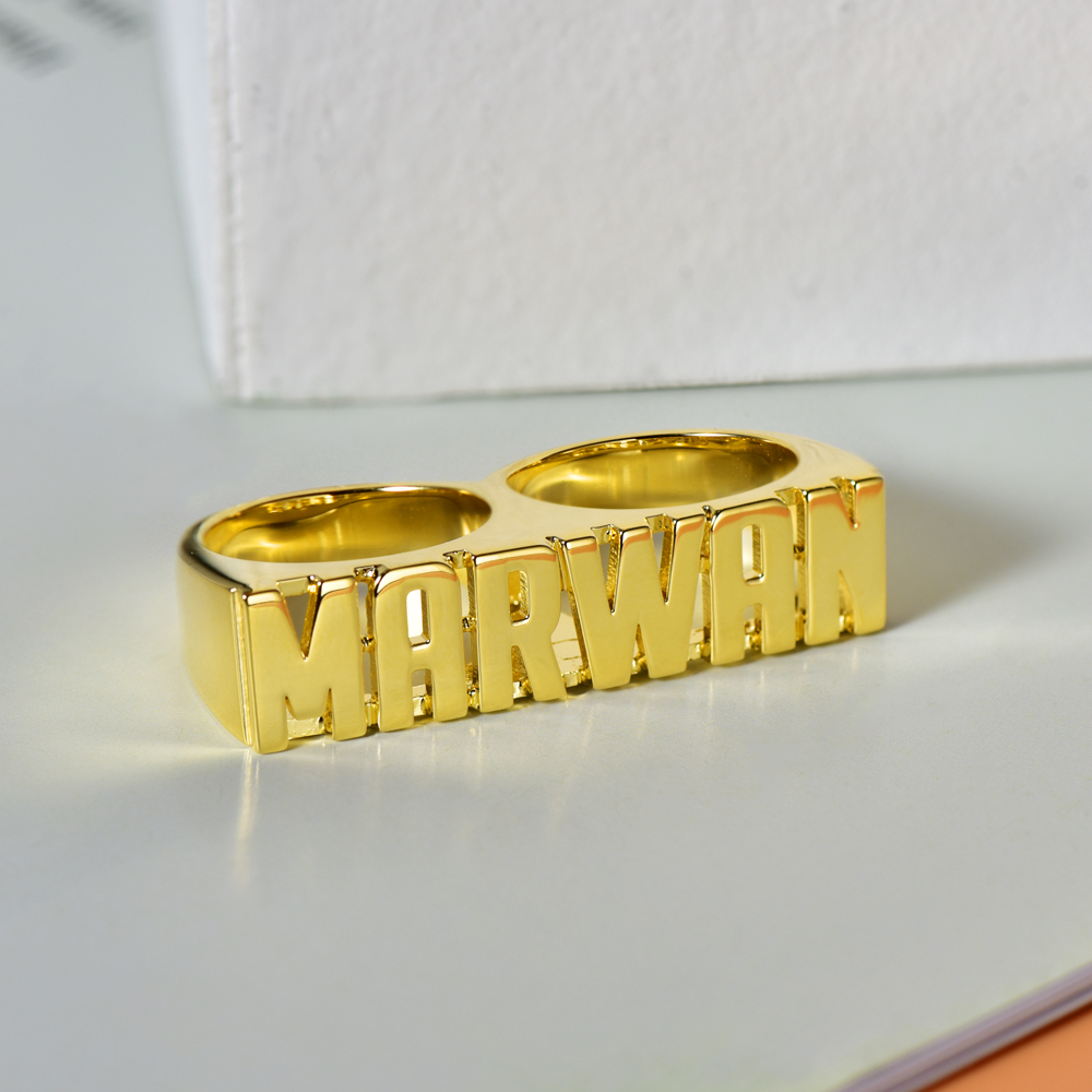 Double Finger Style Gold Plated Personalized Name Ring