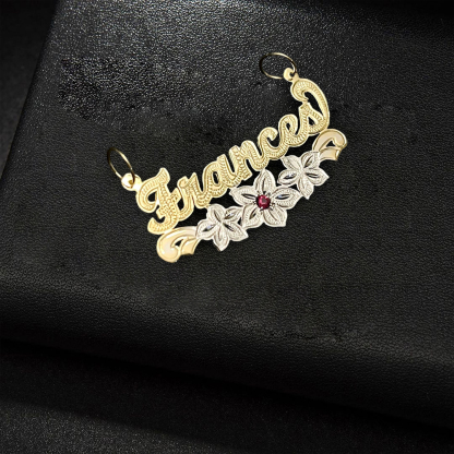 Personalized Name Necklace With Flower Design And Birthstone