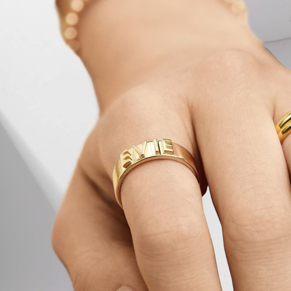 Gold Plated Custom Block Name Ring