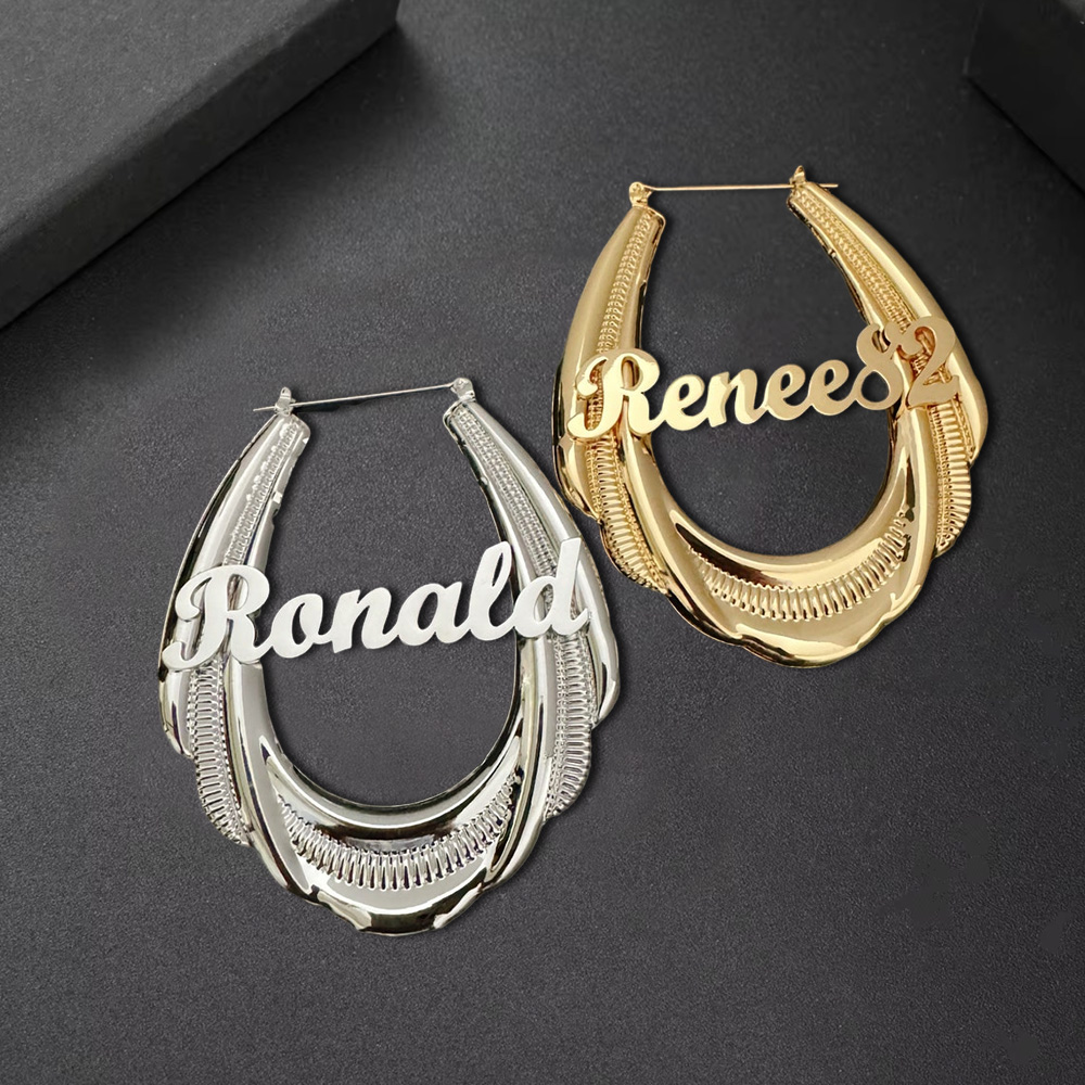 Chunky Hoop Earrings Custom Name Earrings