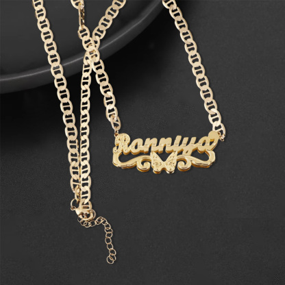Custom Butterfly Nameplate Double Plated Name Necklace