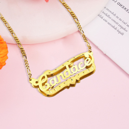 Personalized Double Plate Name Necklace Custom Gold Plated Necklace