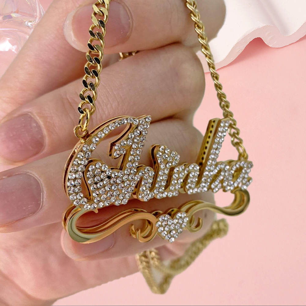 Personalized Double Plated Name Necklace with Sparkling Zircon
