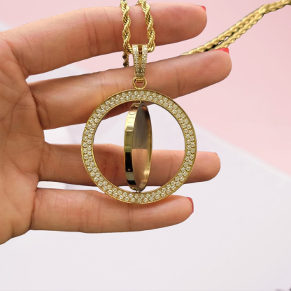 Custom Diamond Round Photo Necklace