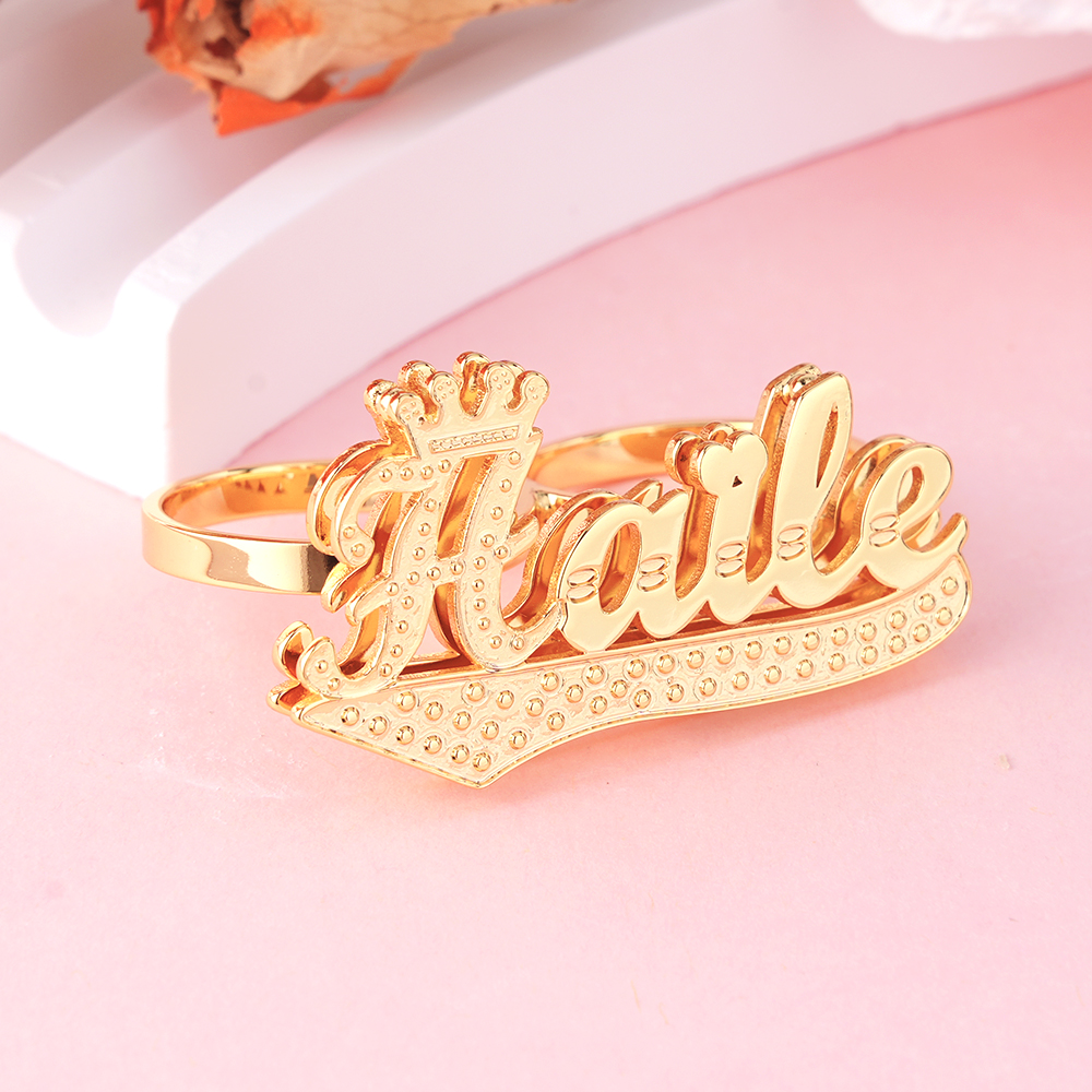 Crown Name Ring Custom Two Finger Ring
