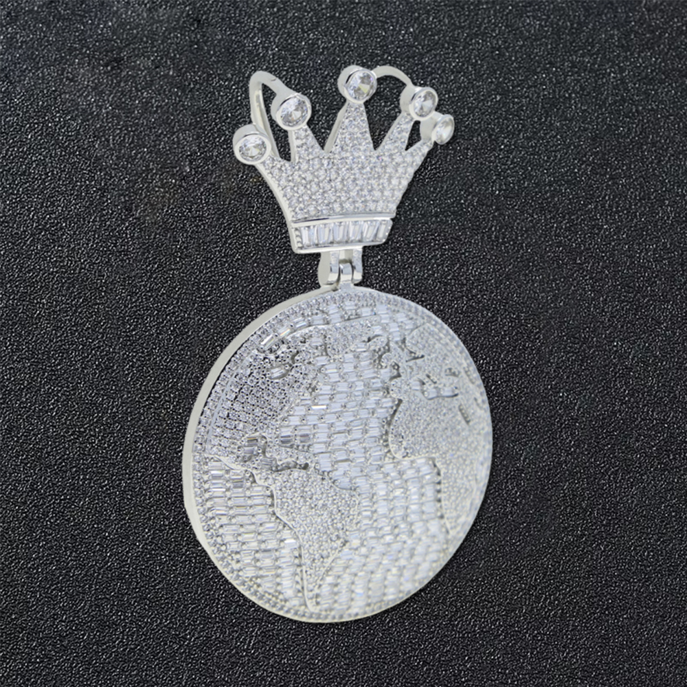 Crown Map Pendant Zircon Necklace